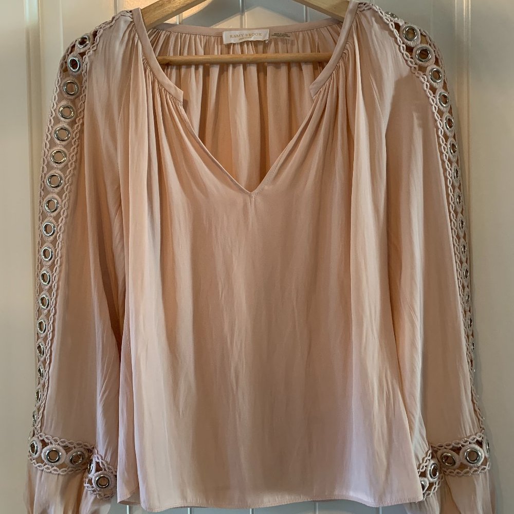 RAMY BROOK SeraBlouse With Grommet Trim In Blush  (official size is XXS)